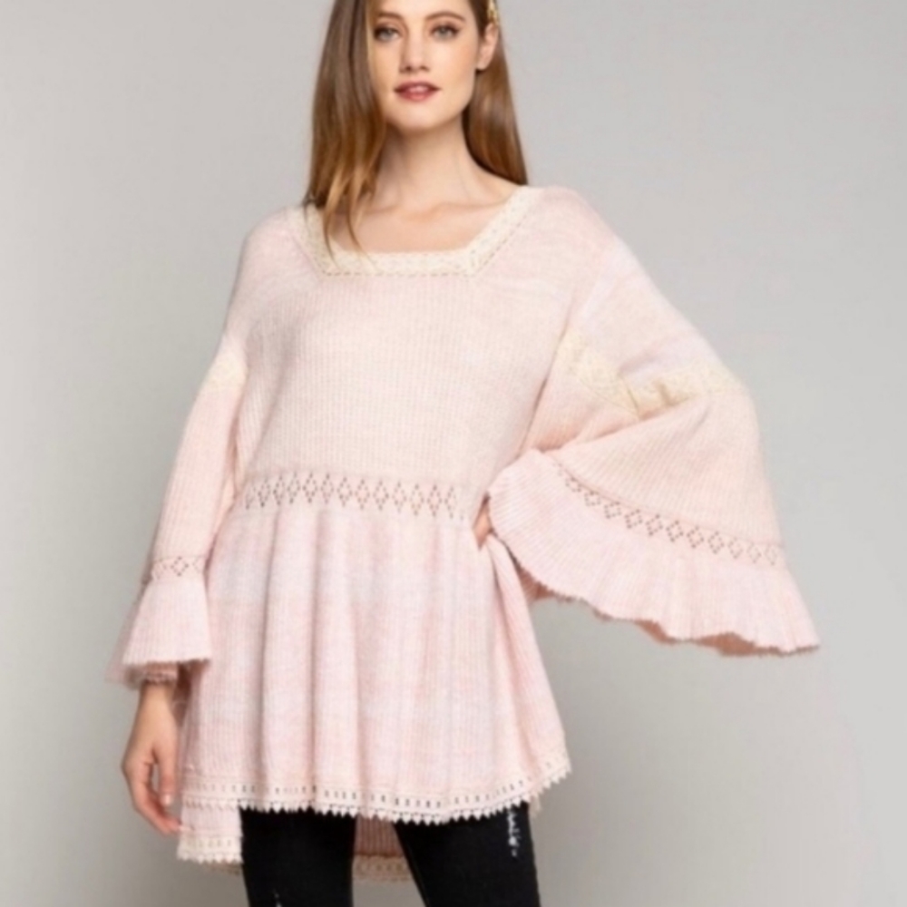 POL-Threebirdnest-Sweater-crochet details and butterfly sleeves- size Large